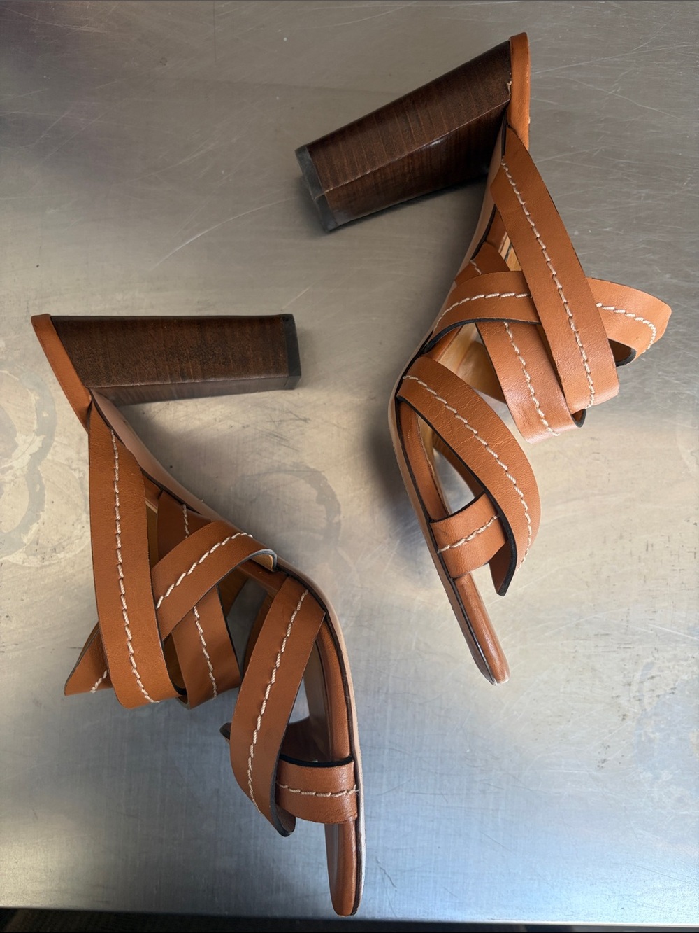 Veronica Beard Macey Vachetta Brown Heels - Picture 4 of 7